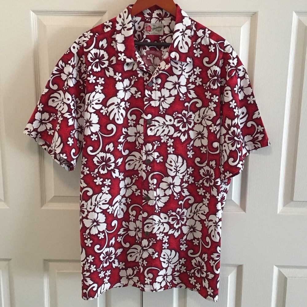 Hilo Hattie Men’s Red and White Aloha Hawaiian Shirt 2XL